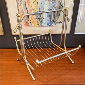 Elegant Gold Magazine Rack fire wood holder vintage